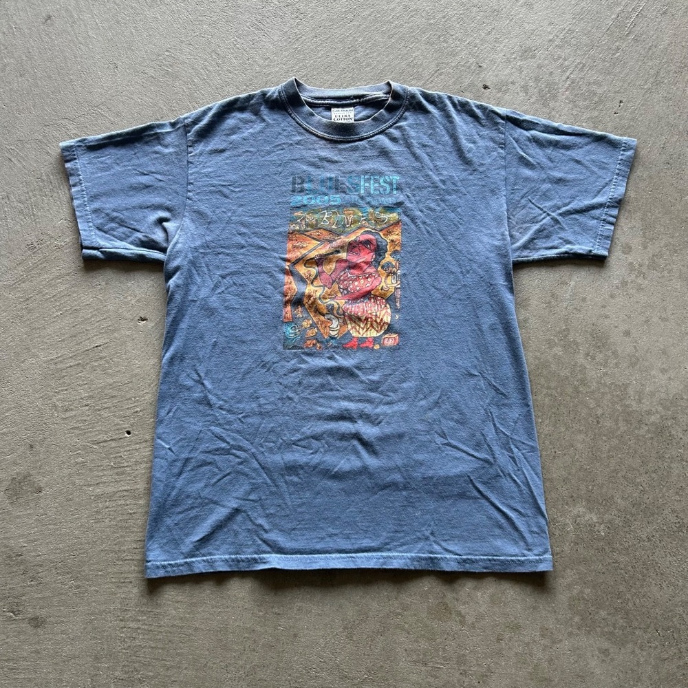 Vintage 2005 Blues Fest Shirt Size Medium Blue Lansing Michigan Old Town Art
